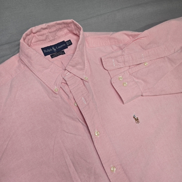 Ralph Lauren Men's 17.5 Cotton Pink Yarmouth Long Sleeve Button Down Shirt - Picture 1 of 11